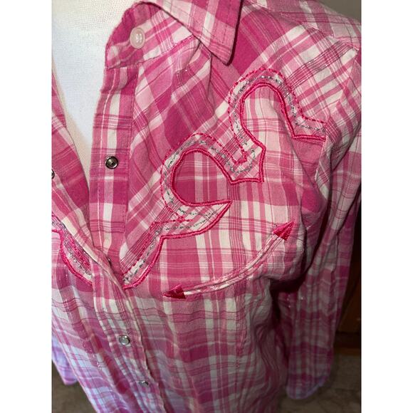 Womens Back in the Saddle Pink White Long Sleeve Button Down Shirt Size M‎ - Picture 3 of 10